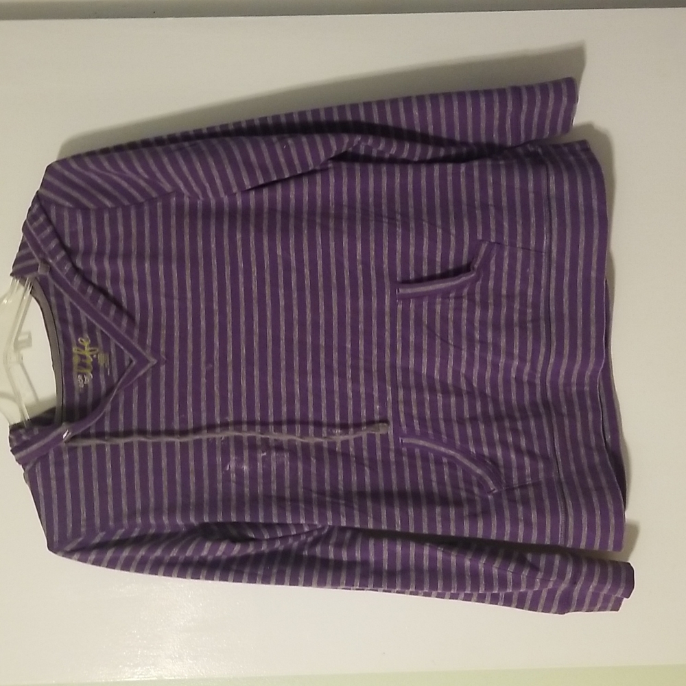 Made for Life blue and gray striped pullover hooded shirt. Medium.